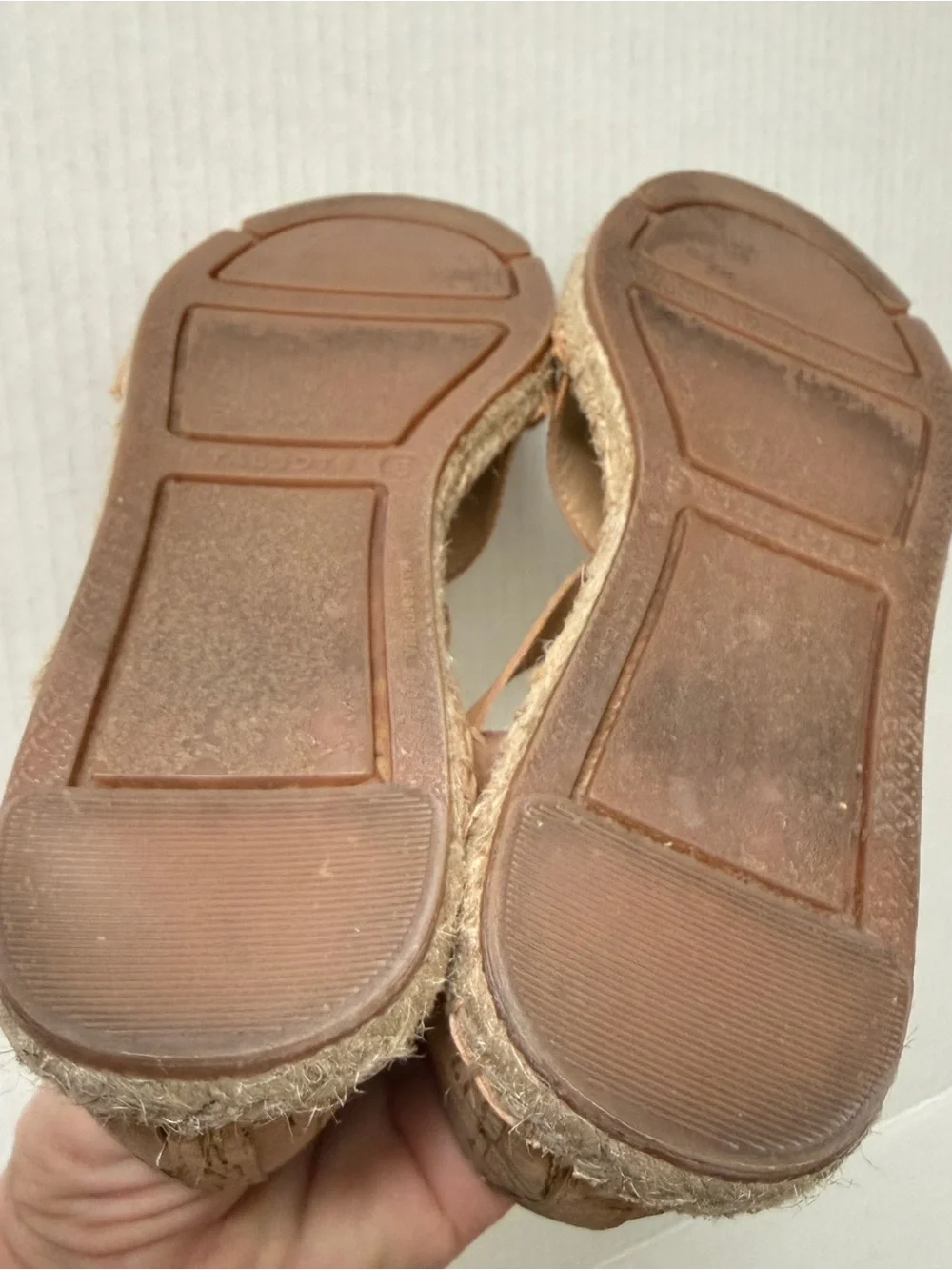 Talbots Ilyssa Tan Cork Espadrille Flat Sandals Stretch Straps Women's Size 5M